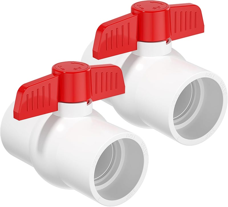 EPHECH 2PCS 2" PVC Ball Valve, SCH40 Slip PVC Water Pipe Valve with Easy Turn Red T-Handle, Shut-Off PVC Ball Valve Socket for Swimming Pool, Sprinkler Lines, Outdoor Plumbing & Irrigation System - Image 1